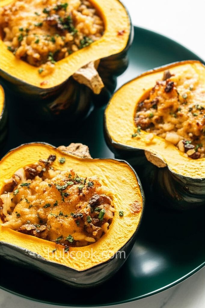 Acorn Squash Stuffed with Cheesy Mushroom Rice