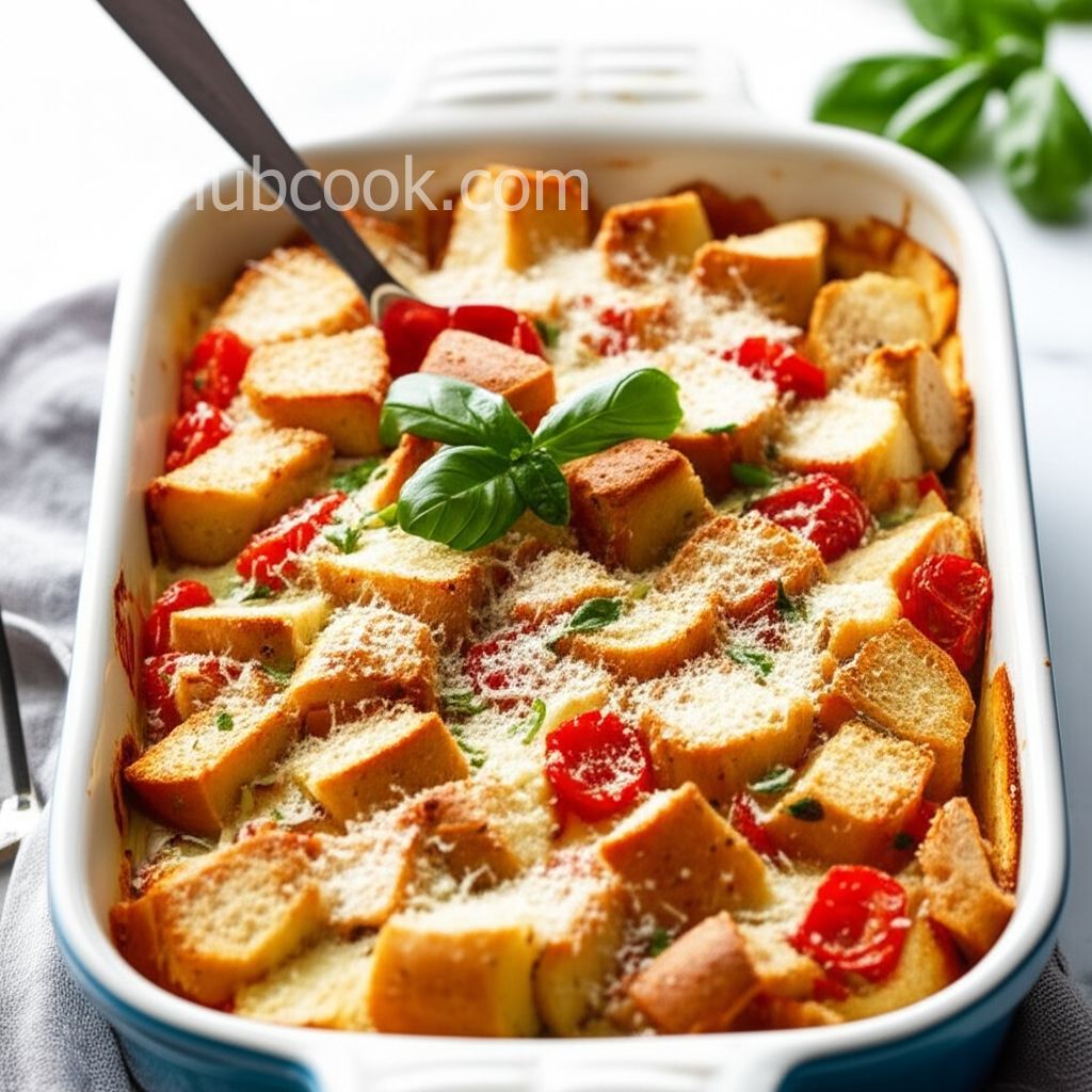 Tomato and Basil Savory Bread Pudding